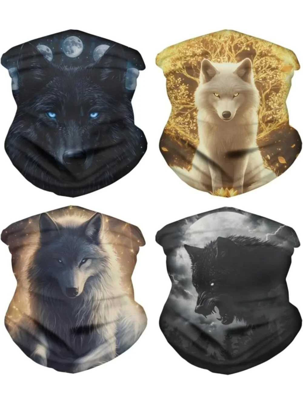 3D Wolf Print Balaclava Neck Gaiter Tube Scarf for Dust, Wind & Sun Protection